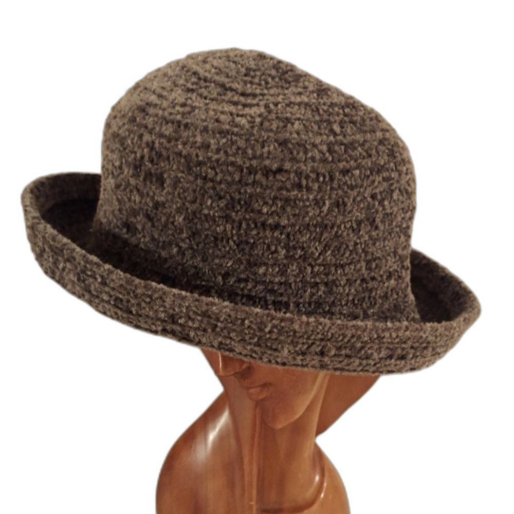 London Fog Woven Knit Bowler Hat Moss Brown Green Size M Vintage
